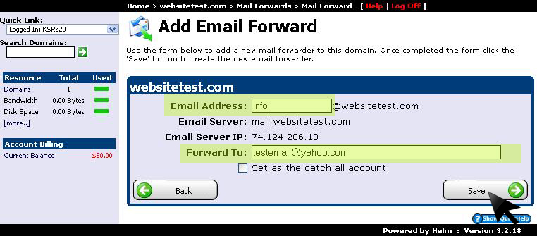 Configure source and target forwarding addresses